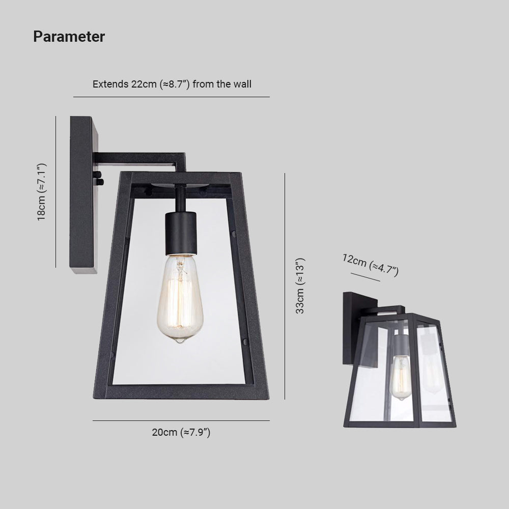 Alessio Modern Lantern Shaped Metal Outdoor Wall Lamp, Black