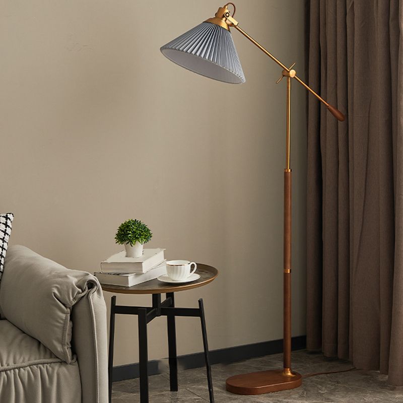 Ozawa Plissiert Retro Stehleuchte, Wohnzimmer, Weiß/Blau, Metall Holz