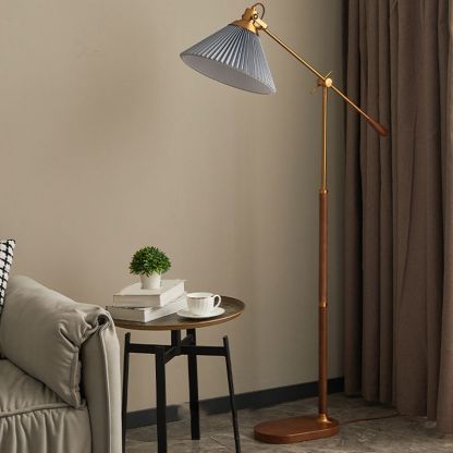 Ozawa Plissiert Retro Stehleuchte, Wohnzimmer, Weiß/Blau, Metall Holz