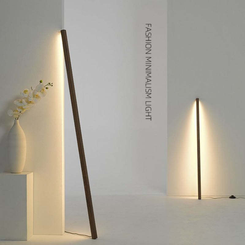Ozawa Modern LED Linear Stehlampe Holz/Walnuss Wohn/Schlafzimmer Holz&Acryl Warmes Weiß/Dimmbar