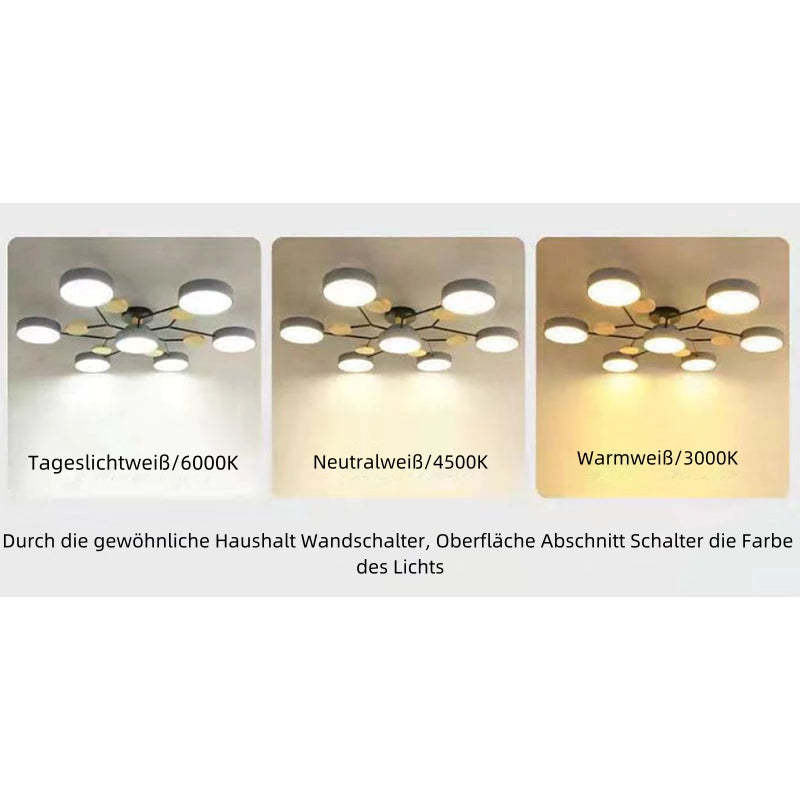 Sienna Modern Rund LED Deckenleuchte Weiß Holz Schlaf/Wohnzimmer