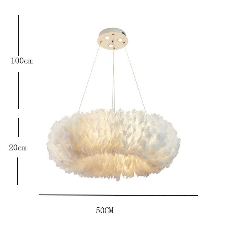 O'Moore Romantic Ring Feather/Metal Pendant Light, Natural Ostrich