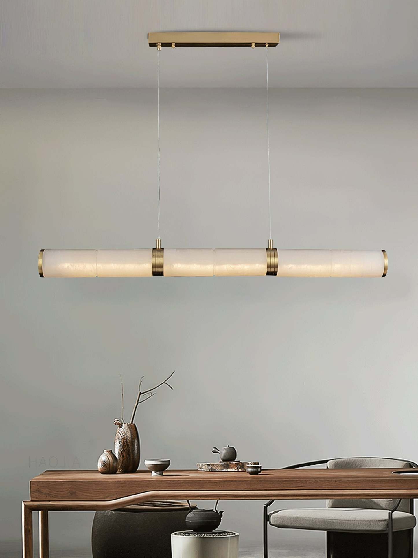 Eira Minimalistisch Alabaster Linear Pendelleuchte-Las Sola