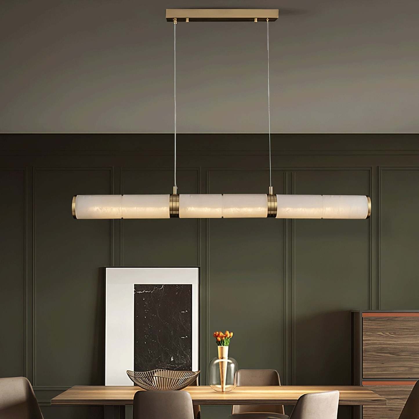 Eira Minimalistisch Alabaster Linear Pendelleuchte-Las Sola