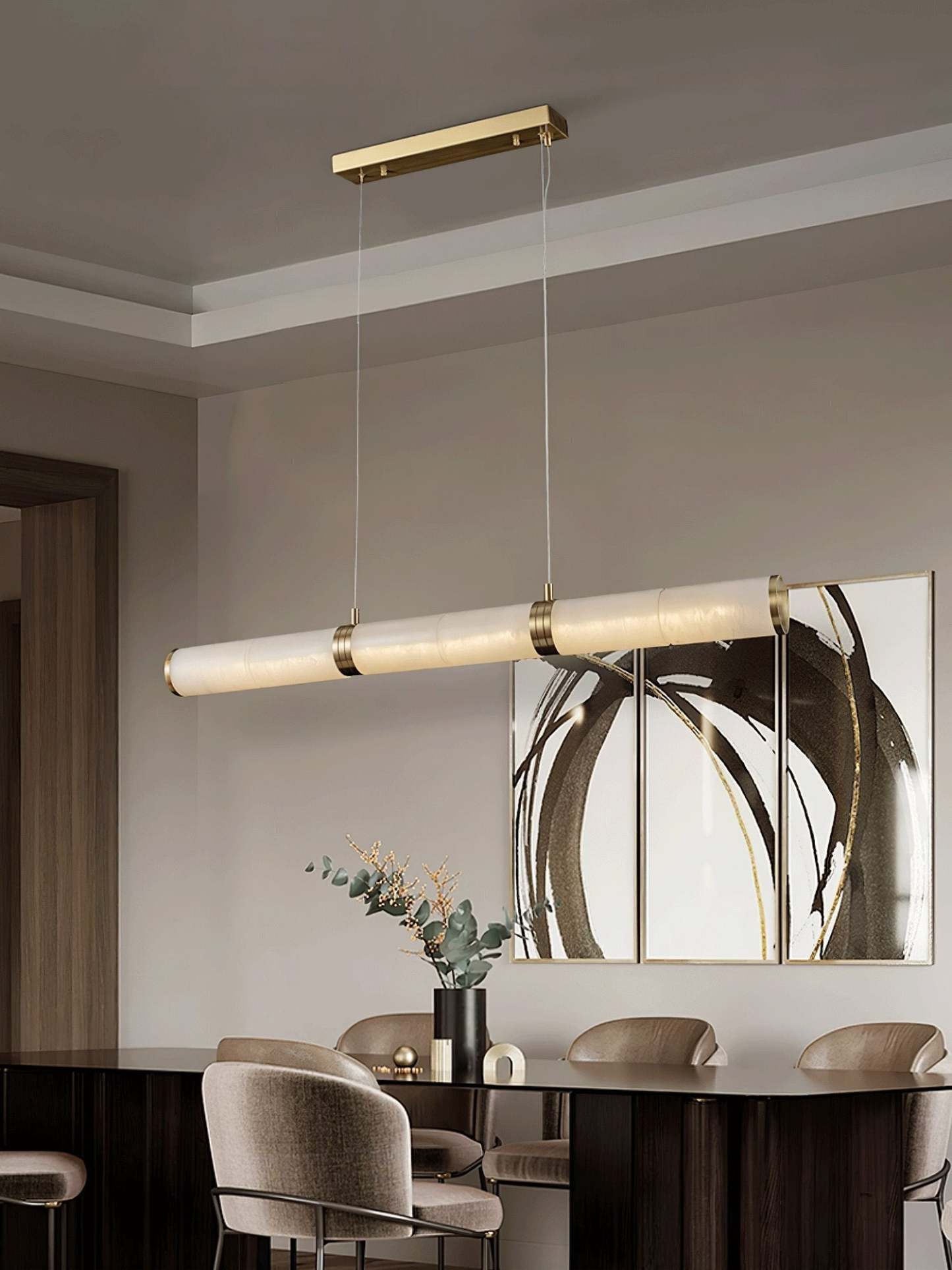 Eira Minimalistisch Alabaster Linear Pendelleuchte-Las Sola