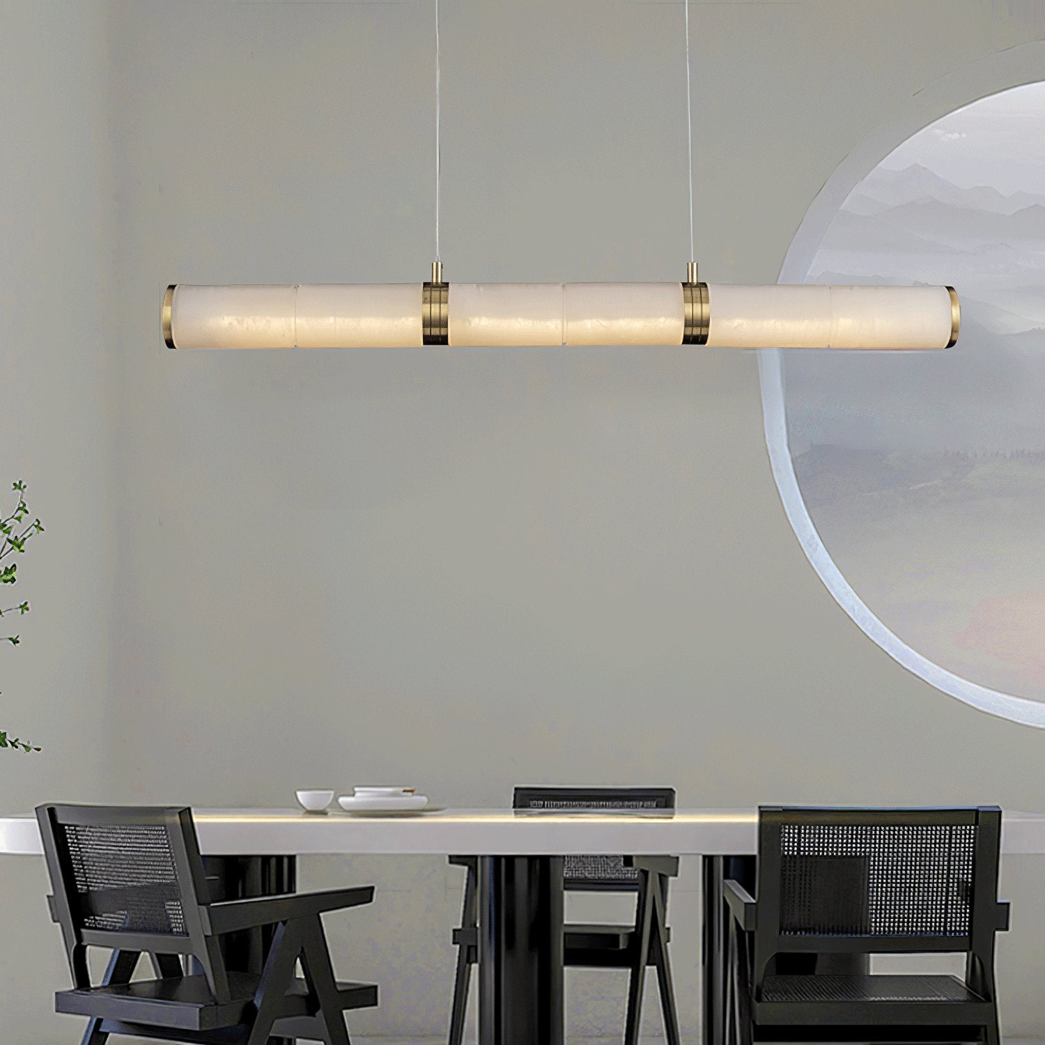 Eira Minimalistisch Alabaster Linear Pendelleuchte-Las Sola