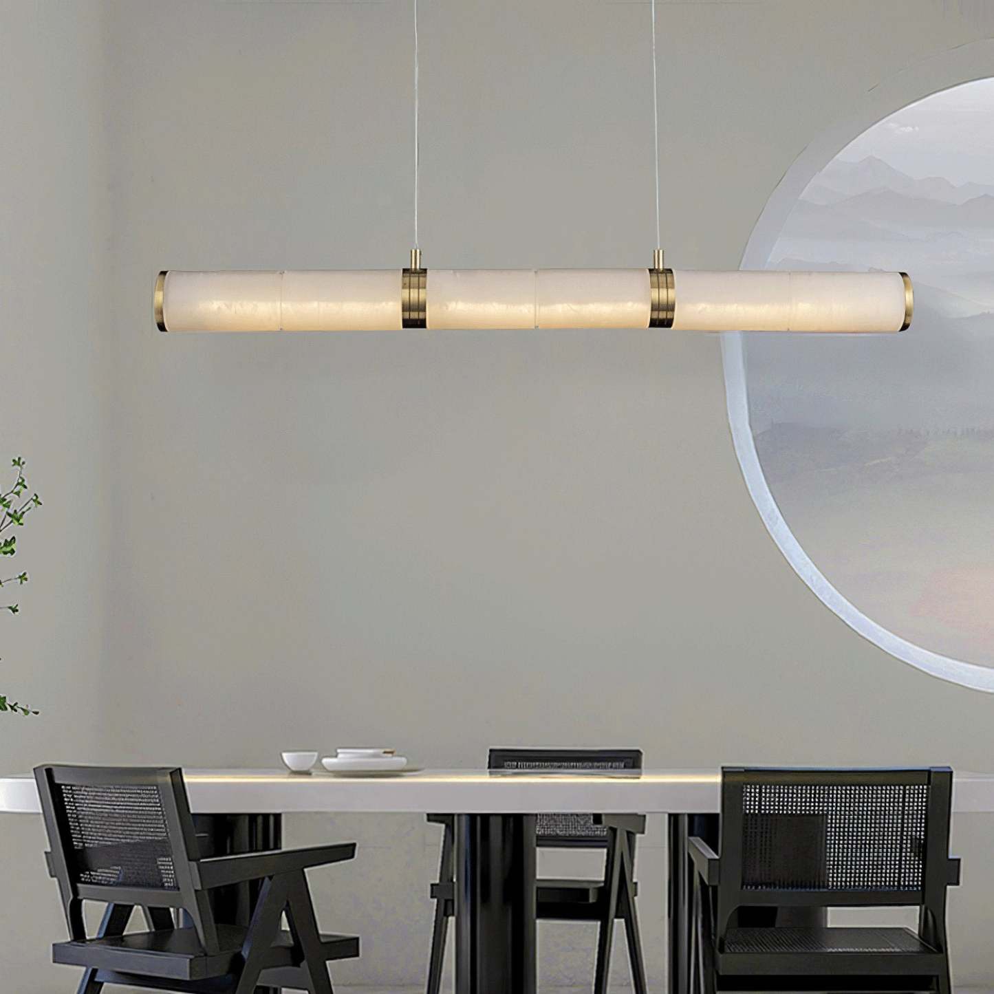 Eira Minimalistisch Alabaster Linear Pendelleuchte-Las Sola