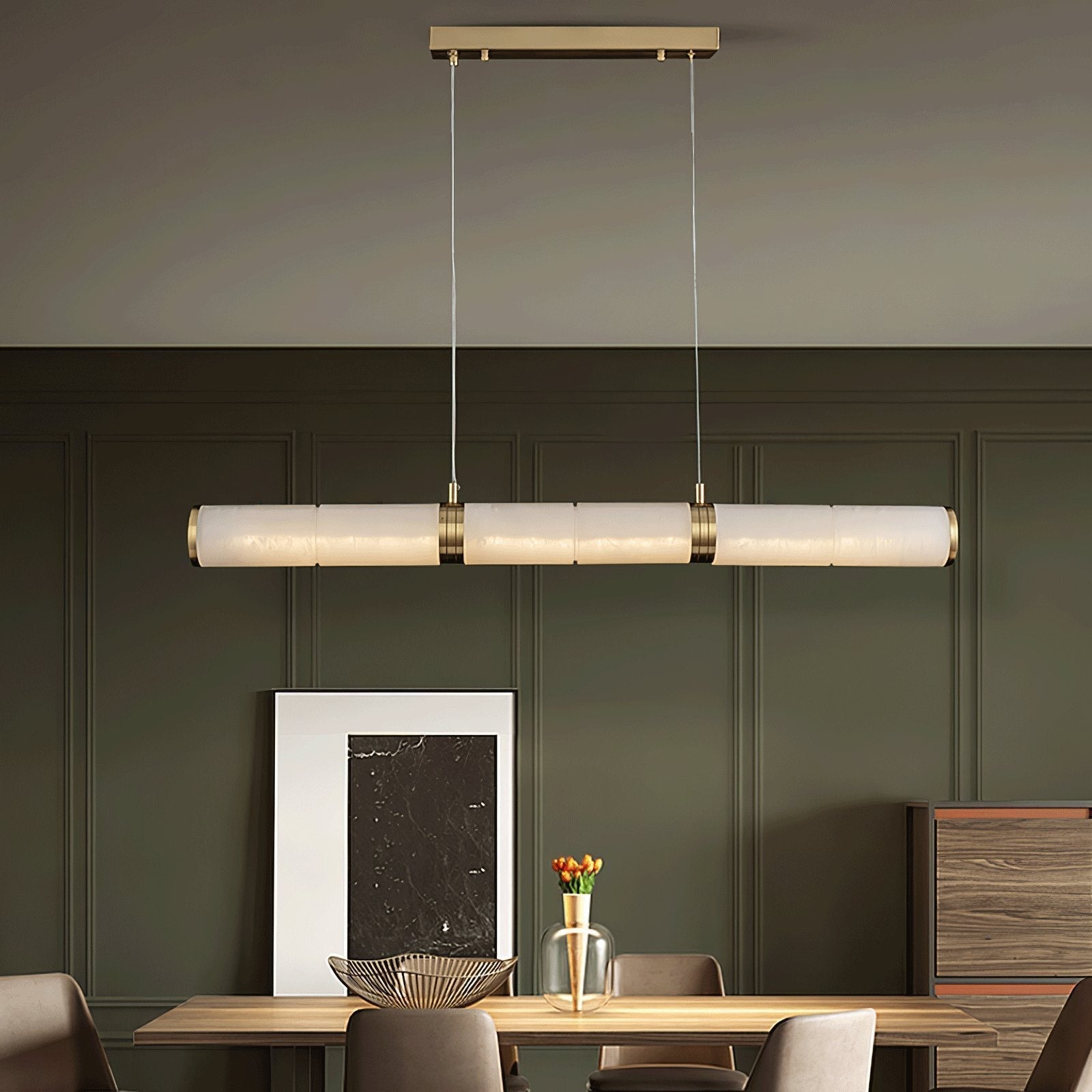 Eira Minimalistisch Alabaster Linear Pendelleuchte-Las Sola