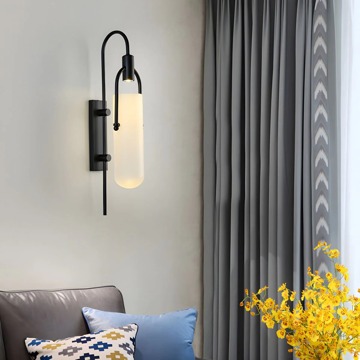 Alessio Minimalism Black Copper plating Metal Glass Wall Lamp Bedroom Living Room