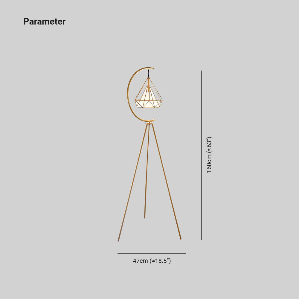Eryn Diamond Designer Tripod Floor Lamp, Metal, Black/Gold