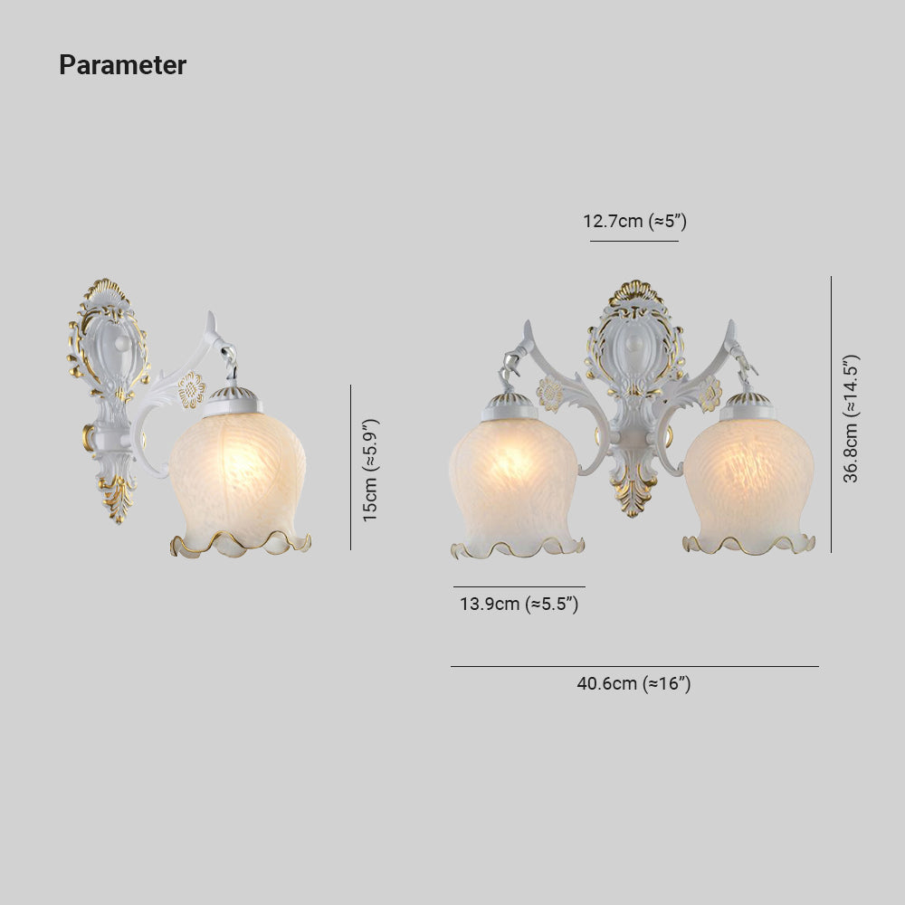 Félicie Vintage Flower shape Metal&Glass Modern Wall Lamp, White/Bronze