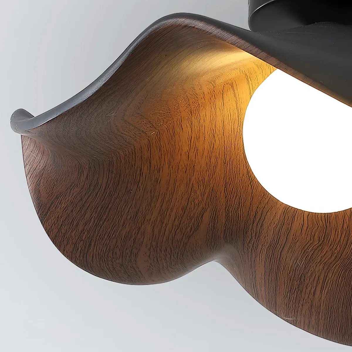 Carins Ceiling Light Detail: Wood Grain and Bulb