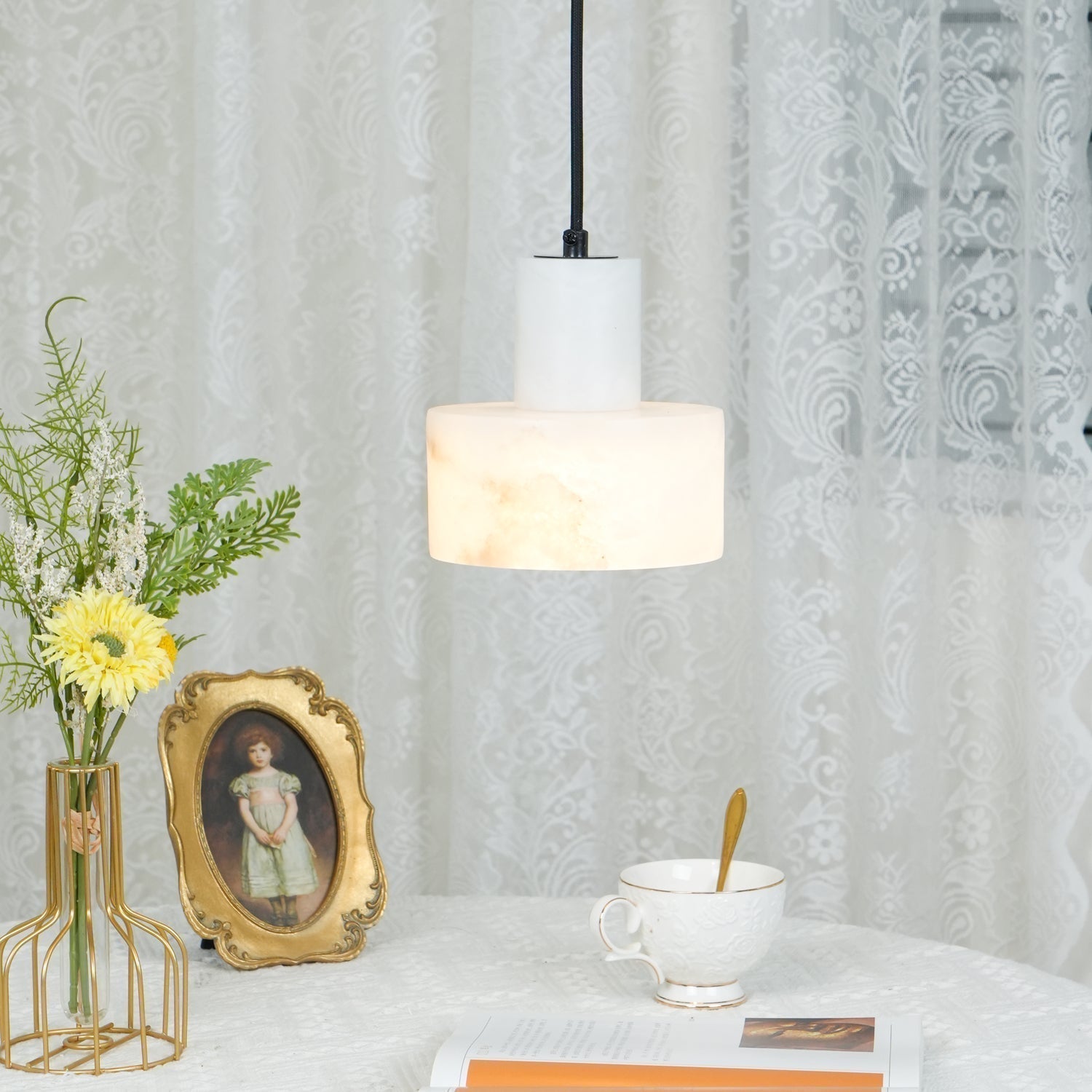 Alabaster Pendelleuchte Dual Zylindrisch-Las Sola