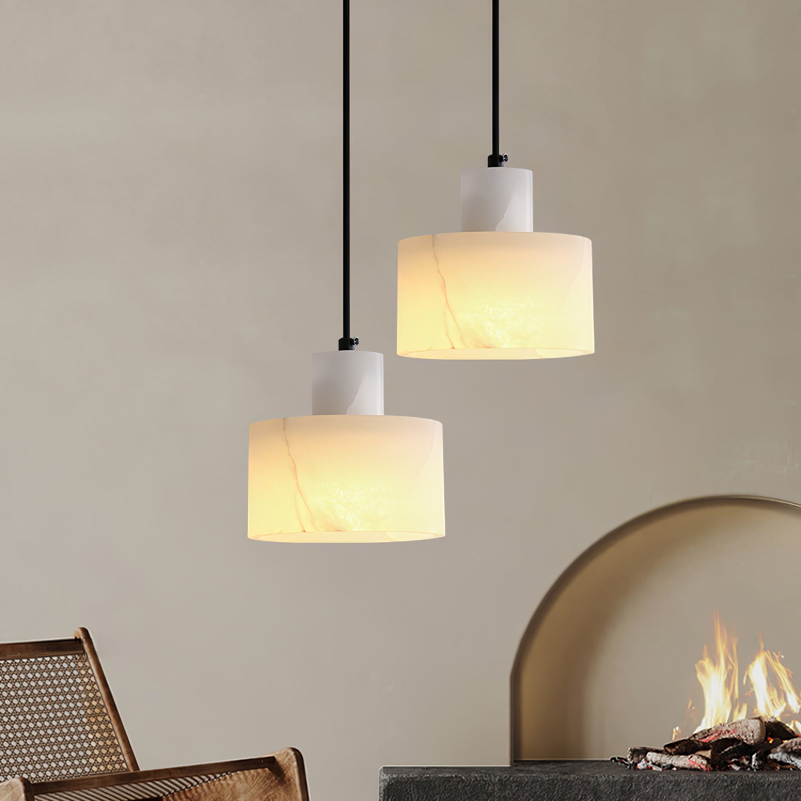 Alabaster Pendelleuchte Dual Zylindrisch-Las Sola