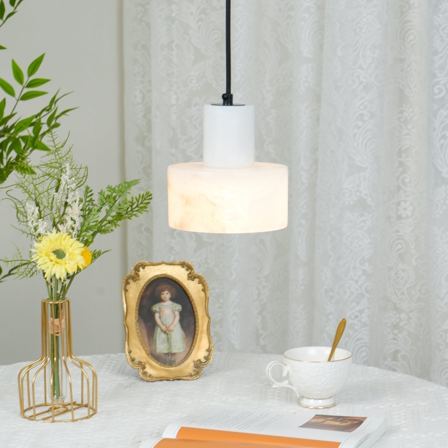 Alabaster Pendelleuchte Dual Zylindrisch-Las Sola