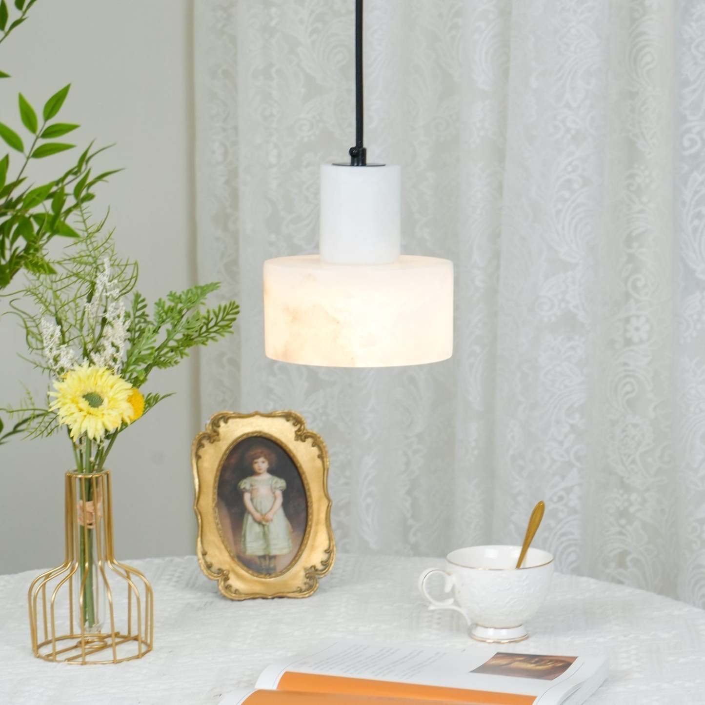 Alabaster Pendelleuchte Dual Zylindrisch-Las Sola