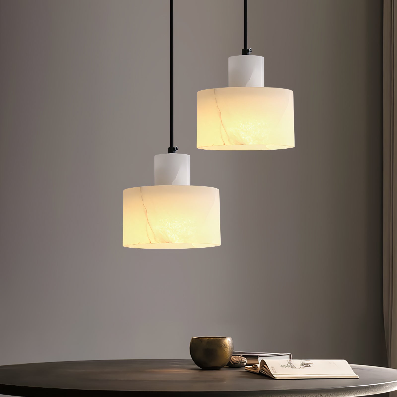 Alabaster Pendelleuchte Dual Zylindrisch-Las Sola