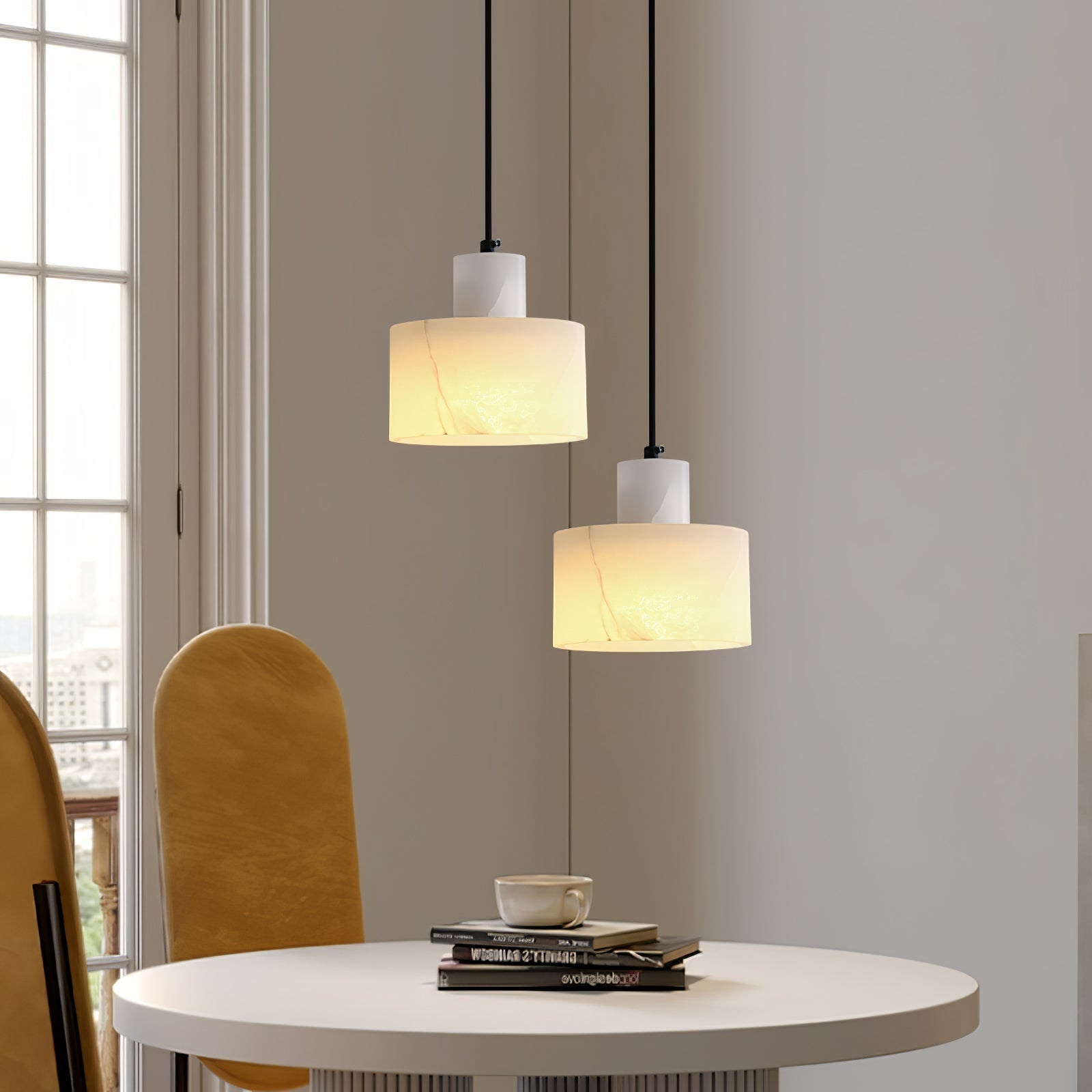 Alabaster Pendelleuchte Dual Zylindrisch-Las Sola