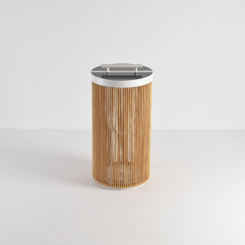 Ritta Modern LED Stehlampe, Zylinder, Metall/Rattan, Außen