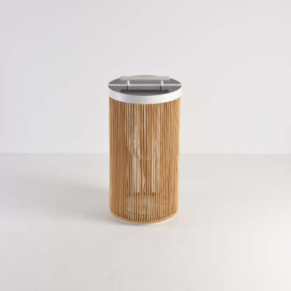 Ritta Modern LED Stehlampe, Zylinder, Metall/Rattan, Außen