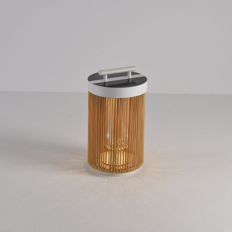 Ritta Modern LED Stehlampe, Zylinder, Metall/Rattan, Außen