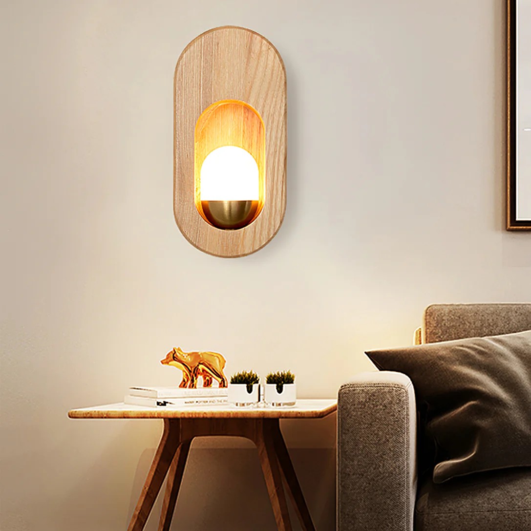 Ozawa Klassisch Holz Glas Wandleuchte Schlafzimmer Esszimmer