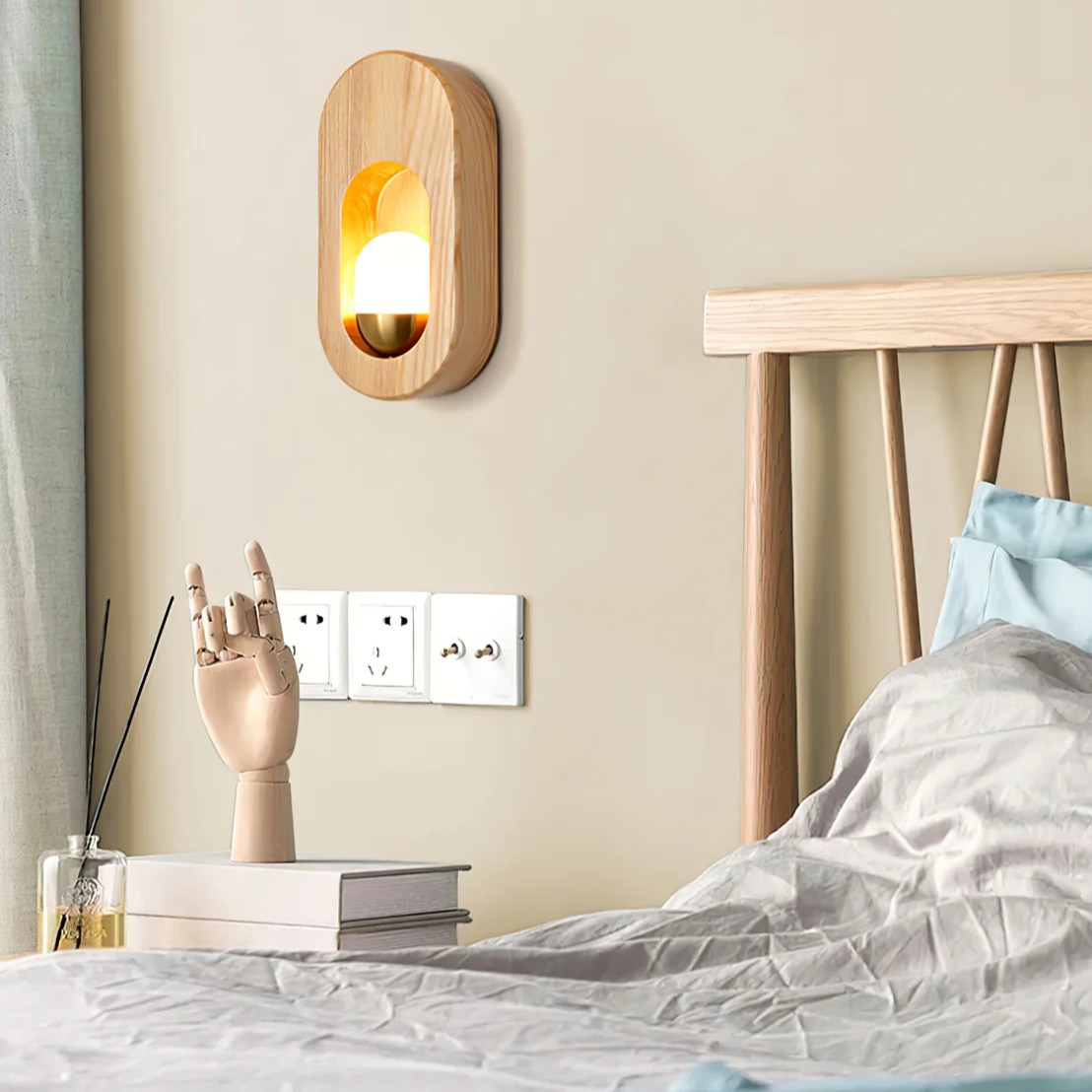 Ozawa Klassisch Holz Glas Wandleuchte Schlafzimmer Esszimmer