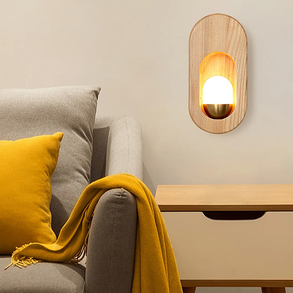 Ozawa Klassisch Holz Glas Wandleuchte Schlafzimmer Esszimmer