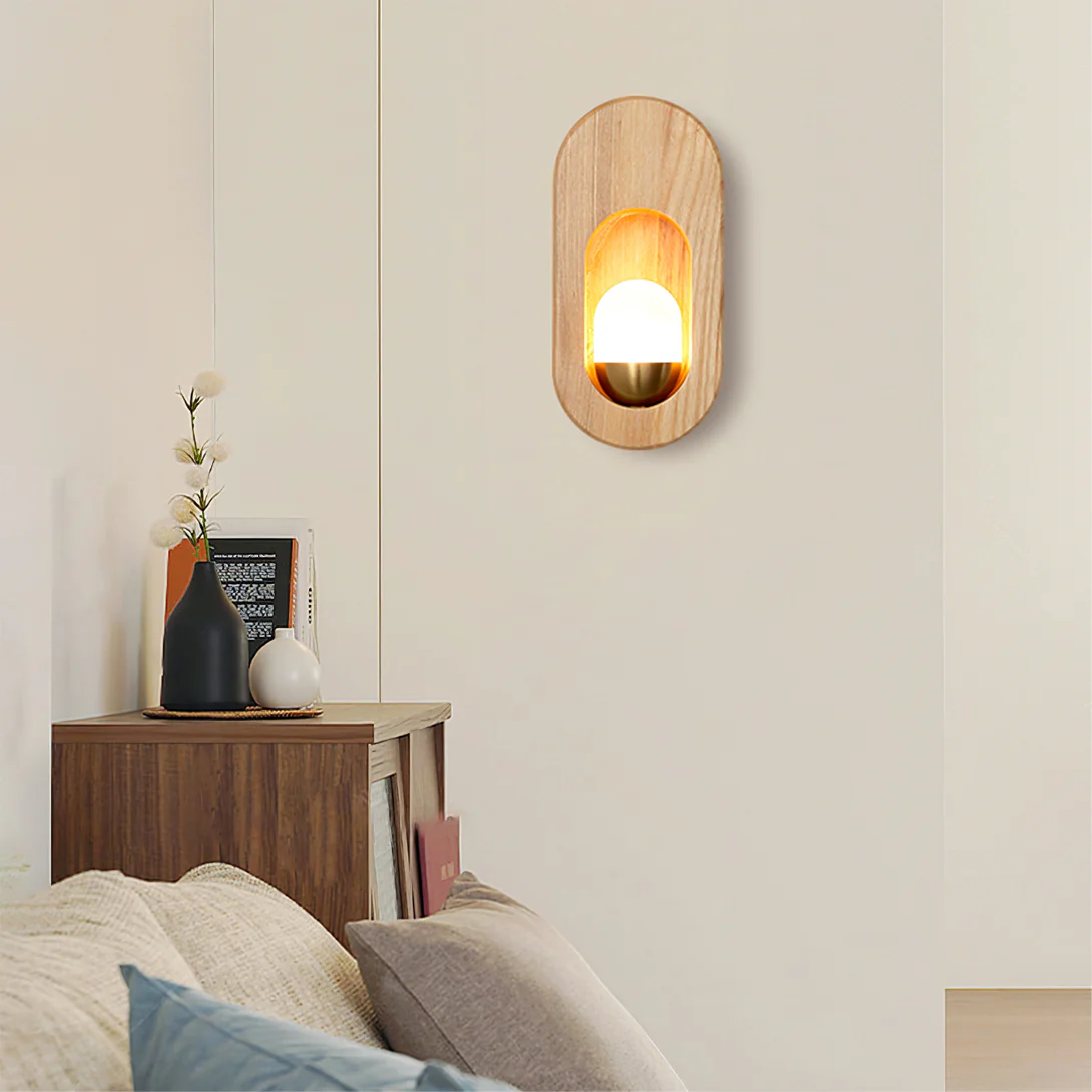 Ozawa Classical Wood Glass Wall Lamp Bedroom  Dining Room
