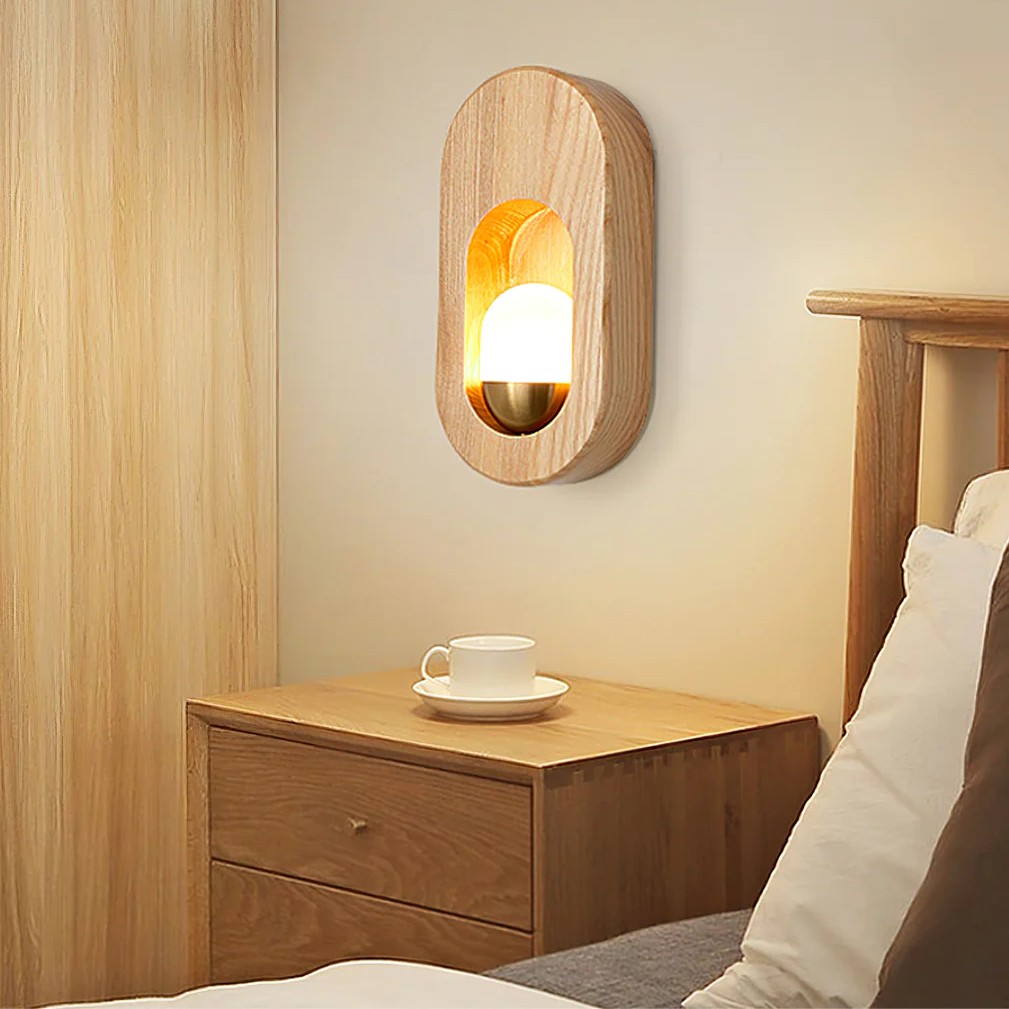 Ozawa Klassisch Holz Glas Wandleuchte Schlafzimmer Esszimmer
