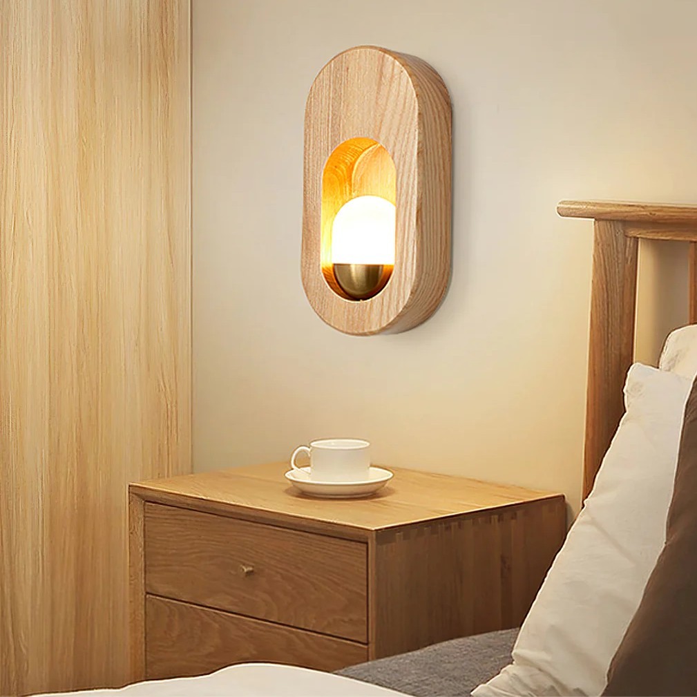 Ozawa Klassisch Holz Glas Wandleuchte Schlafzimmer Esszimmer