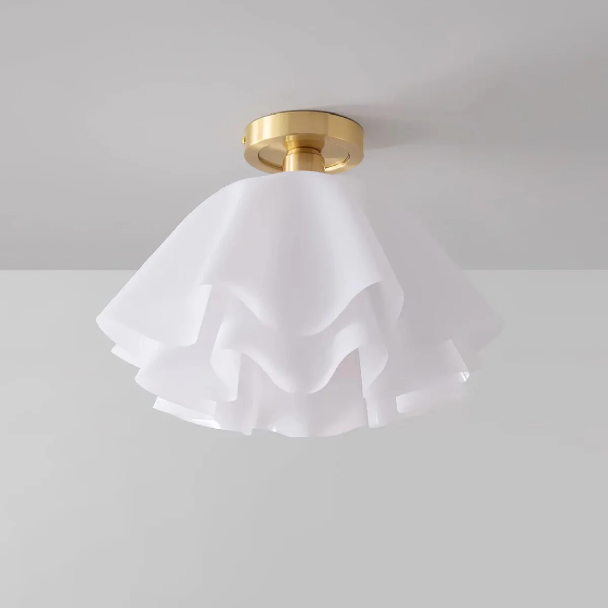 Carins Ceiling Light with Brass Base and Pleated White Shade