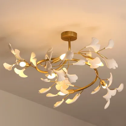 Olivia Ginkgo Messing Keramik Deckenleuchte Schlafzimmer Esszimmer