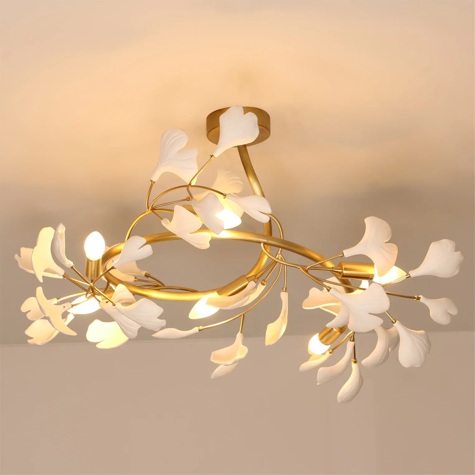Olivia Gingko Brass Ceramics Ceiling Lamp Bedroom  Dining Room