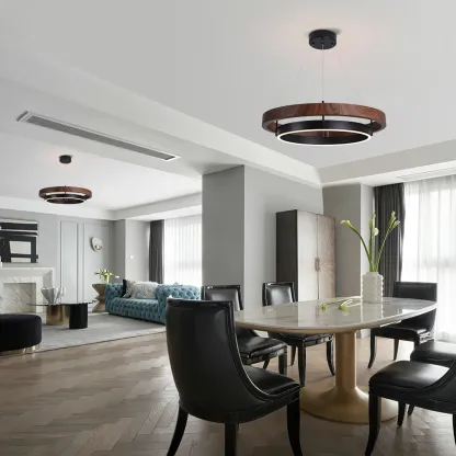 Muto Modern Round Metal Wood Chandelier Dining Living Room Bedroom