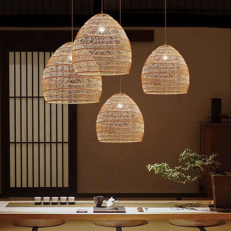 Boho Natural Style Rattan Lampshade Hand Knitted Ceiling Lamp Main