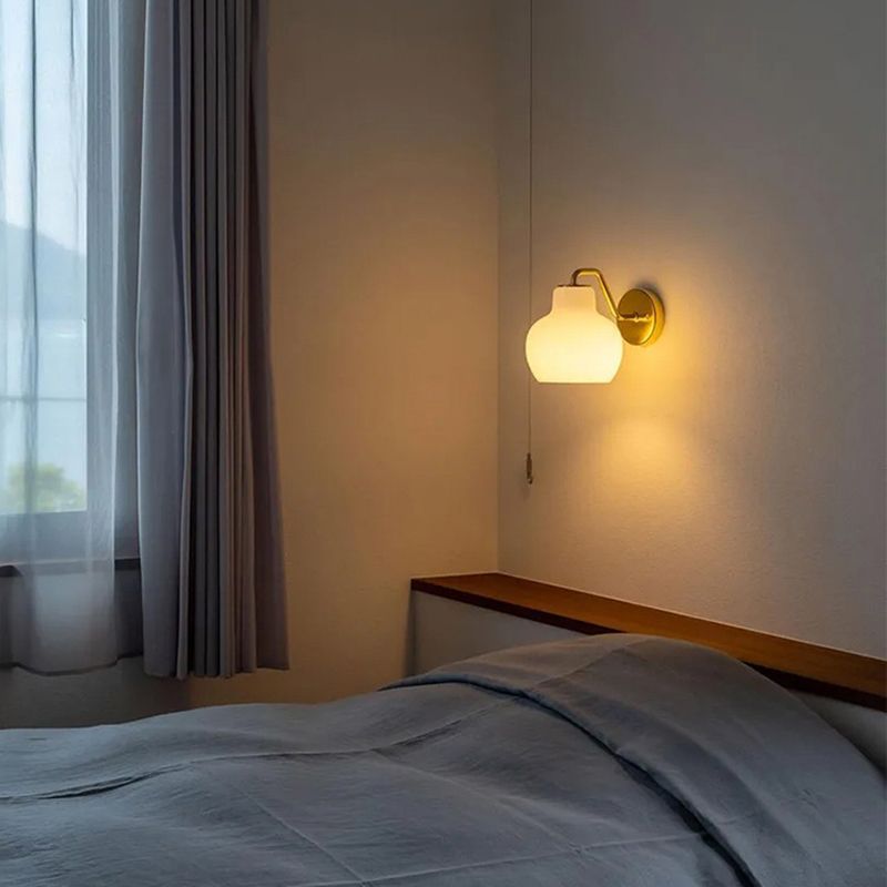 Lily Modern Wandleuchte Kuppel, Weiß-Gold, Wohnzimmer, Metall Glas