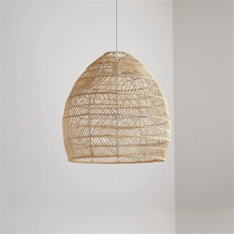 Boho Natural Style Rattan Lampshade Hand Knitted Ceiling Lamp Scene