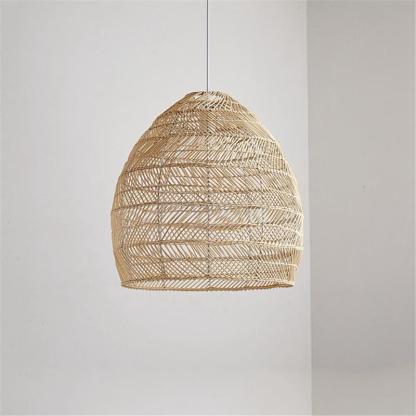 Boho Natural Style Rattan Lampshade Hand Knitted Ceiling Lamp Scene
