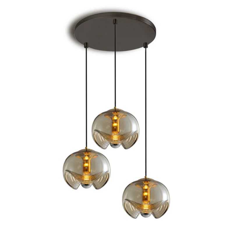 Hailie Pendant Light with three modern glass shades, dining room lighting