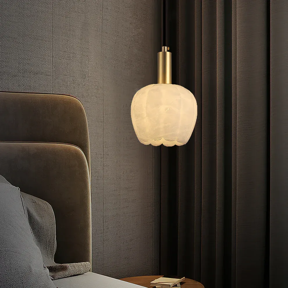 Jade Modern Rund Blume Metall Alabaster Pendelleuchte Licht Schlafzimmer Esszimmer