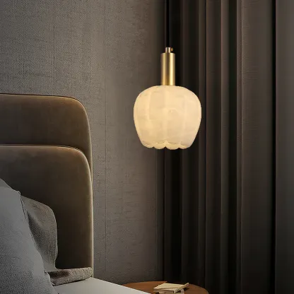 Jade Modern Rund Blume Metall Alabaster Pendelleuchte Licht Schlafzimmer Esszimmer