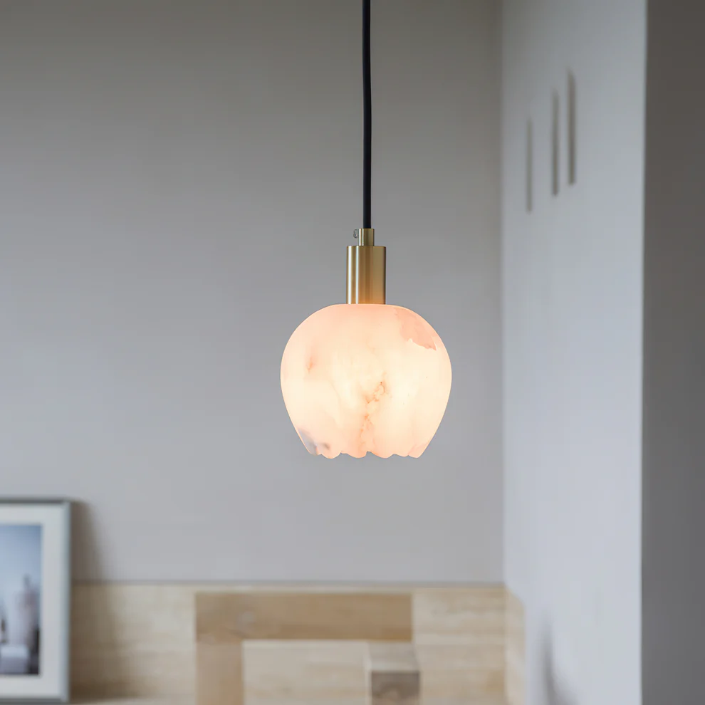 Jade Modern Rund Blume Metall Alabaster Pendelleuchte Licht Schlafzimmer Esszimmer
