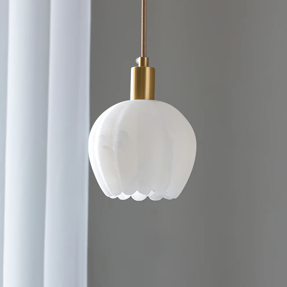 Jade Modern Rund Blume Metall Alabaster Pendelleuchte Licht Schlafzimmer Esszimmer