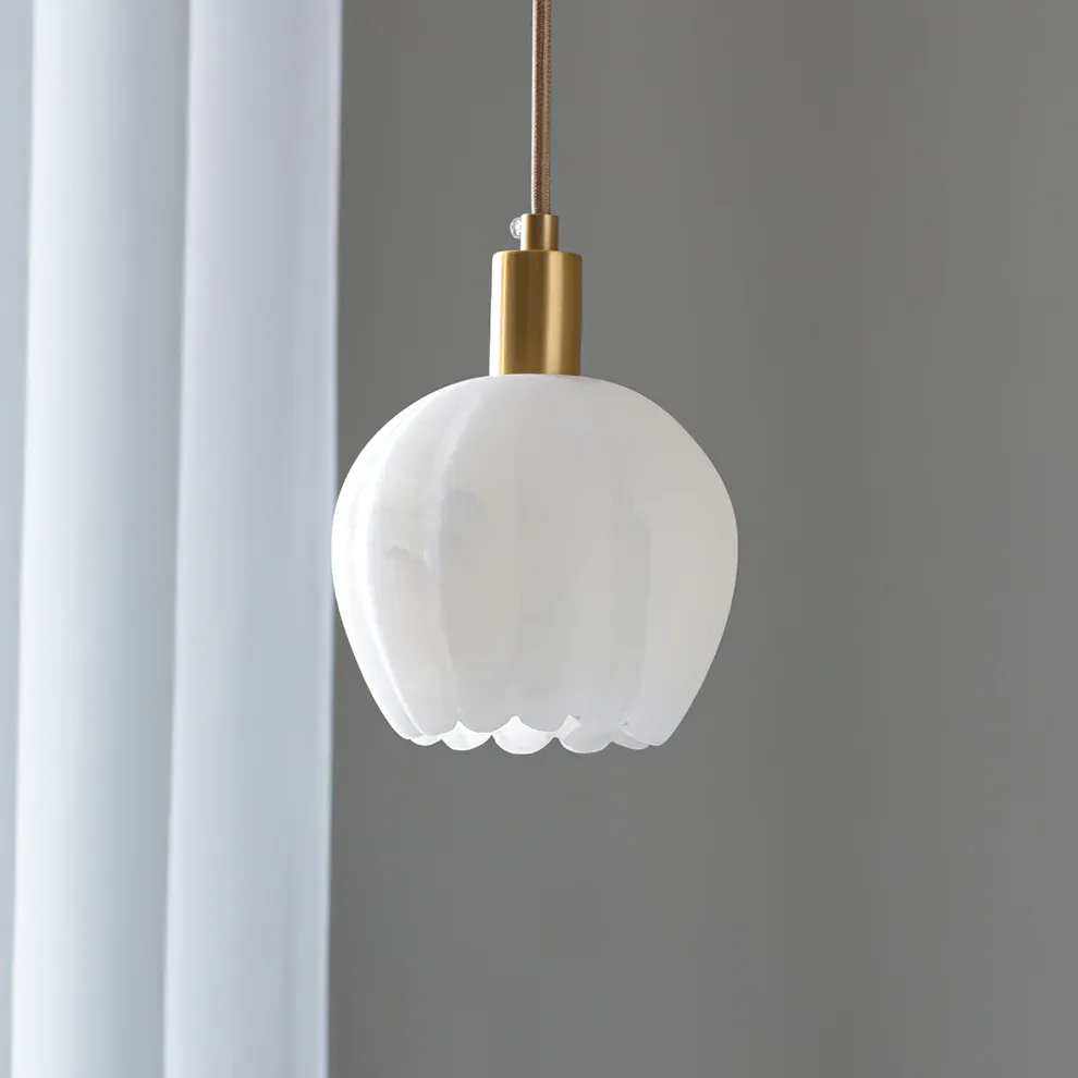 Jade Modern Rund Blume Metall Alabaster Pendelleuchte Licht Schlafzimmer Esszimmer