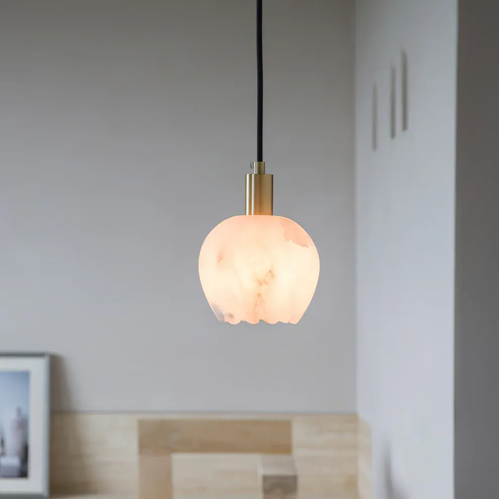 Jade Modern Rund Blume Metall Alabaster Pendelleuchte Licht Schlafzimmer Esszimmer