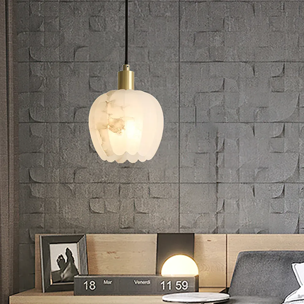 Jade Modern Rund Blume Metall Alabaster Pendelleuchte Licht Schlafzimmer Esszimmer