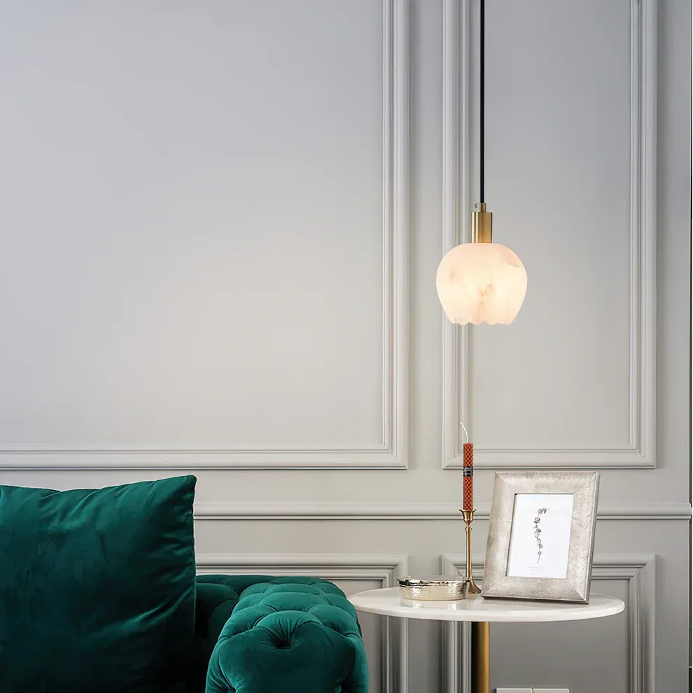 Jade Modern Rund Blume Metall Alabaster Pendelleuchte Licht Schlafzimmer Esszimmer