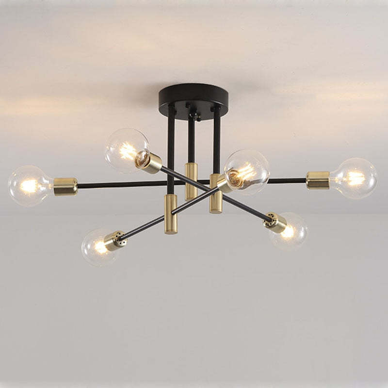 Modernism Style Black & Gold Brass LED Chandelier Lighting Living Room Scene
