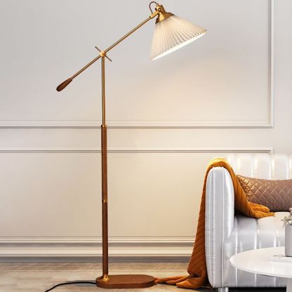 Ozawa Plissiert Retro Stehleuchte, Wohnzimmer, Weiß/Blau, Metall Holz